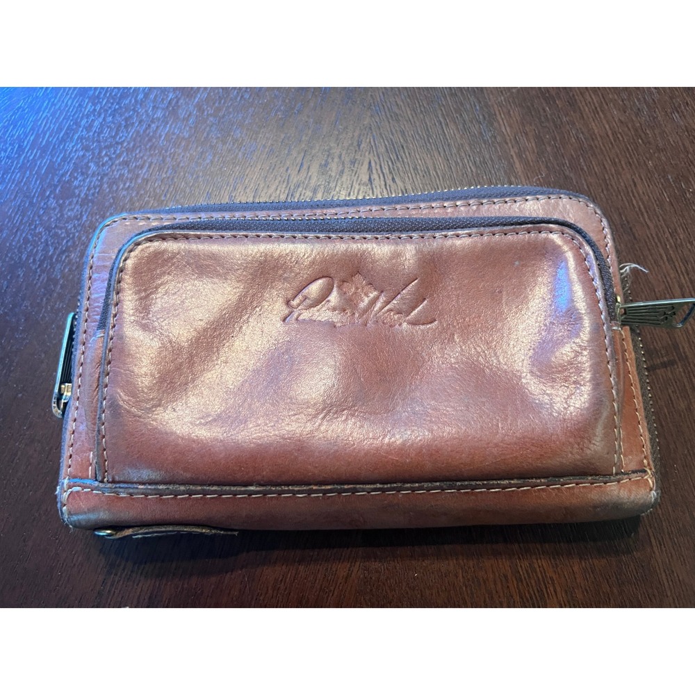 Patricia Nash Leather Double Zip Around Wallet Accordion Cognac Brown Organizer